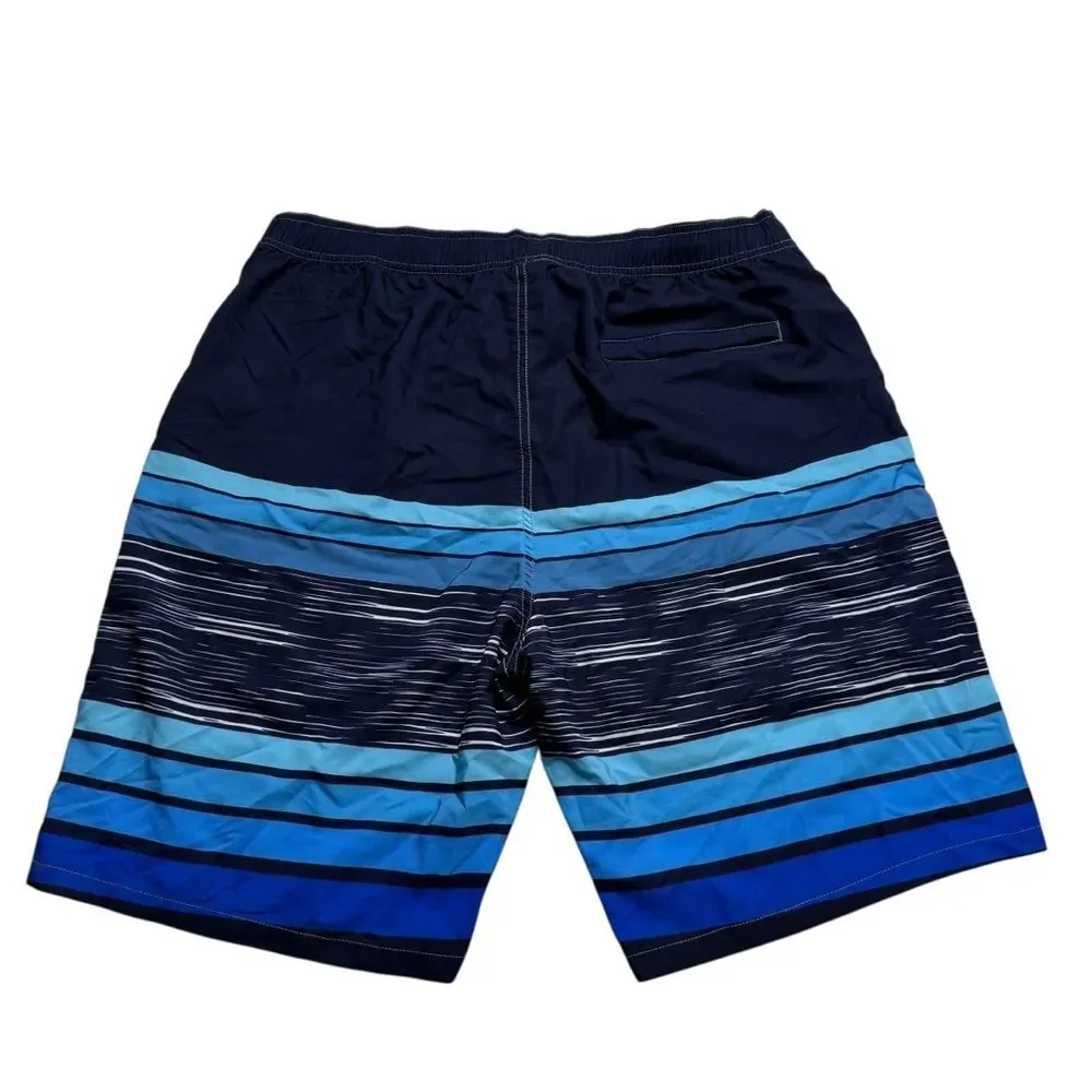 NWT Silkworld Men’s Board Shorts Beach Pool Surfing Blue Striped Sz XXL